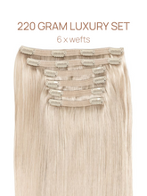 Load image into Gallery viewer, Clip-in Dark Brown Hair Extensions clips 220 grams