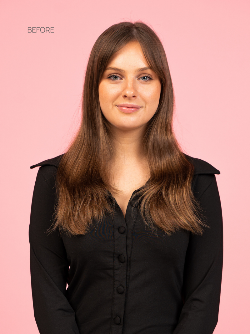 Tape- in Chestnut Brown Hair Extensions before front