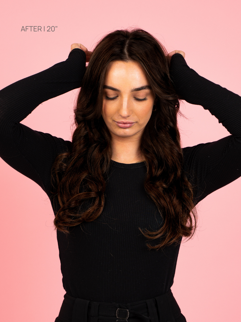 Clip-in Dark Brown Hair Extensions arms up