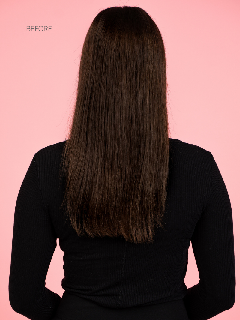 Clip-in Dark Brown Hair Extensions before back