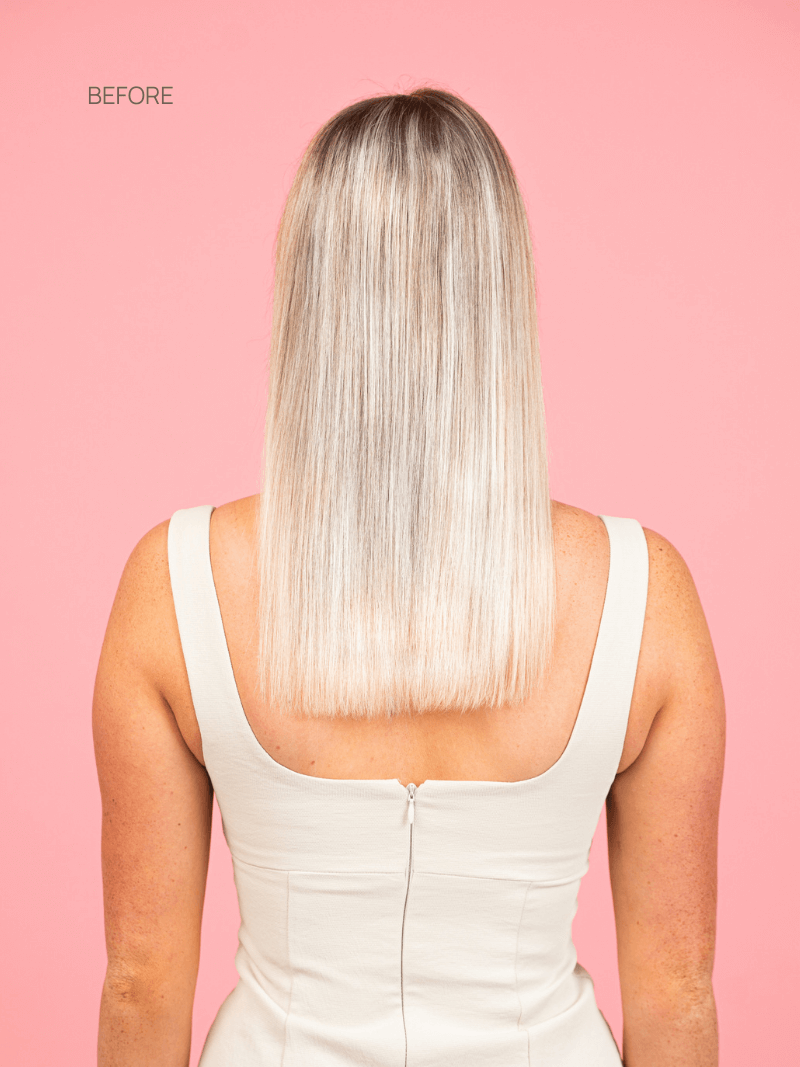 Tape- in Platinum Blonde Hair Extensions  before back
