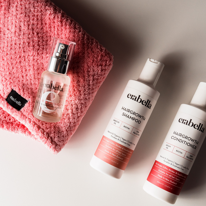 Pink Hair towel, Hair oil, Hairgrowht shampoo, hairgrowth conditioner